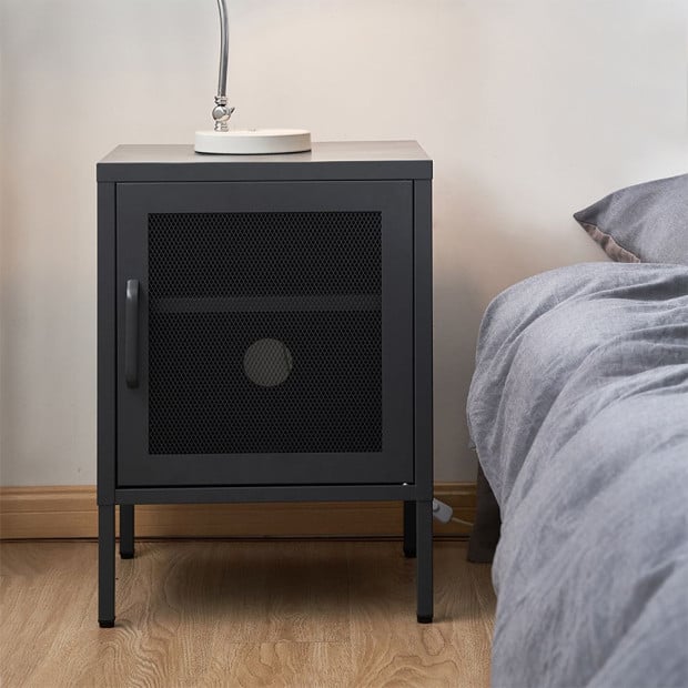 Mini Mesh Door Storage Cabinet Organizer Bedside Table Black Image 8