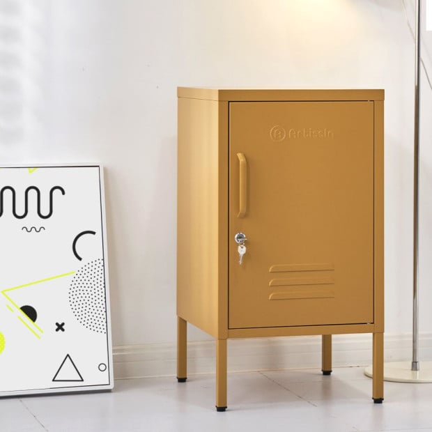 Mini Metal Locker Storage Shelf Organizer Cabinet Bedroom Yellow Image 4