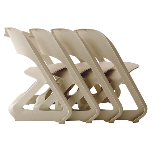 Set of 4 Dining Chairs Office Lounge Seat Stackable Plastic Beige Image 3