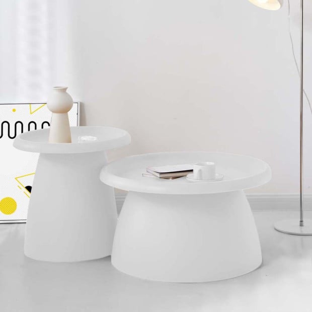 Coffee Table Mushroom Nordic Round Small Side Table 50CM White Image 8