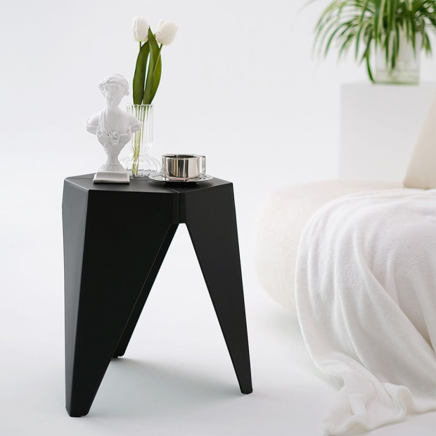 Set of 2 Puzzle Stool Plastic Stacking Chair Outdoor Indoor Black Image 6