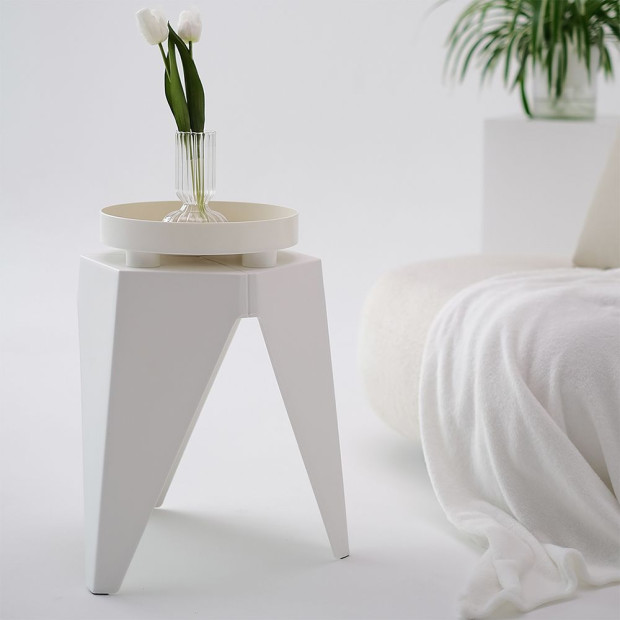 Set of 2 Puzzle Stool Plastic Stacking Chair Outdoor Indoor White Image 6