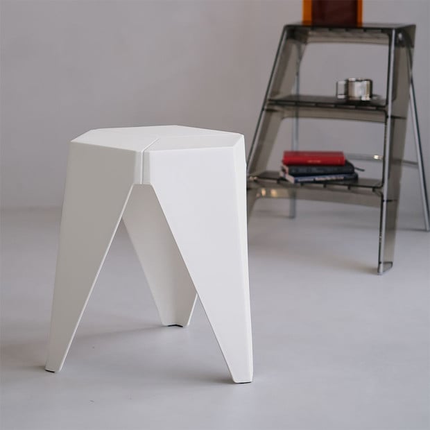 Set of 2 Puzzle Stool Plastic Stacking Chair Outdoor Indoor White Image 8