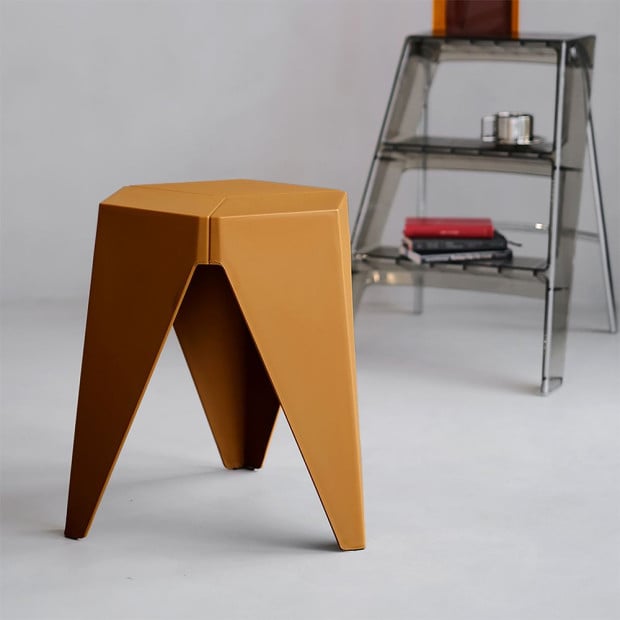 Set of 2 Puzzle Stool Plastic Stacking Chair Outdoor Indoor Yellow Image 8