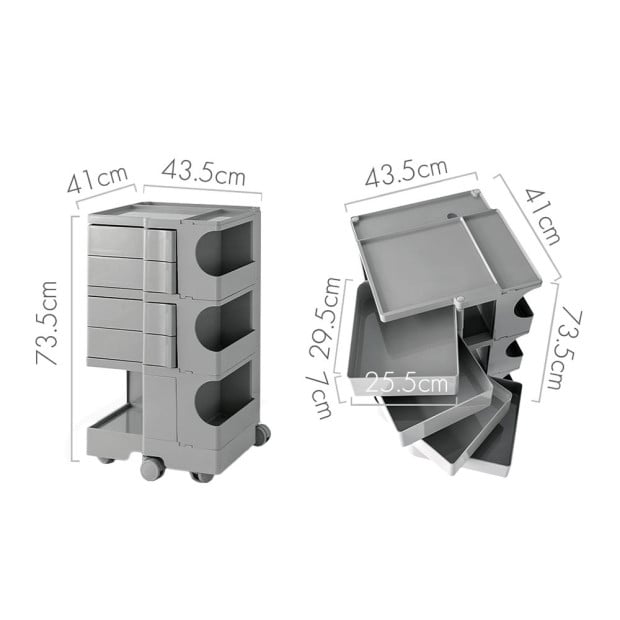Bedside Table Nightstand Organizer Replica Boby Trolley 5Tier Grey Image 2