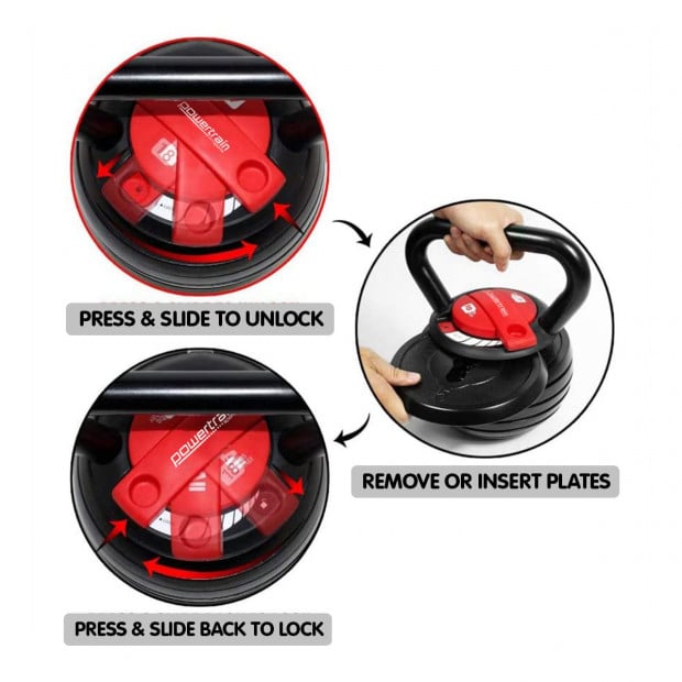 2x 18kg/40lb Powertrain Adjustable Kettlebells Image 6