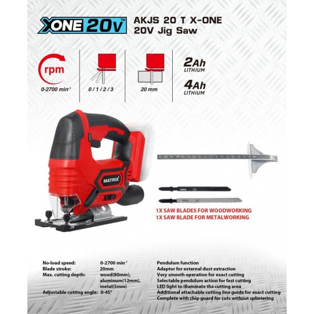 MATRIX 20V X-ONE Cordless Jig Saw Skin Only Image 2