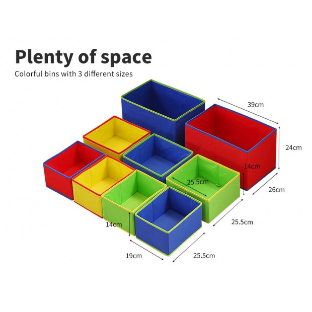 Kids Toy Box 9 Bins Storage Organiser Cabinet Wooden Bookcase 3 Tier Image 6