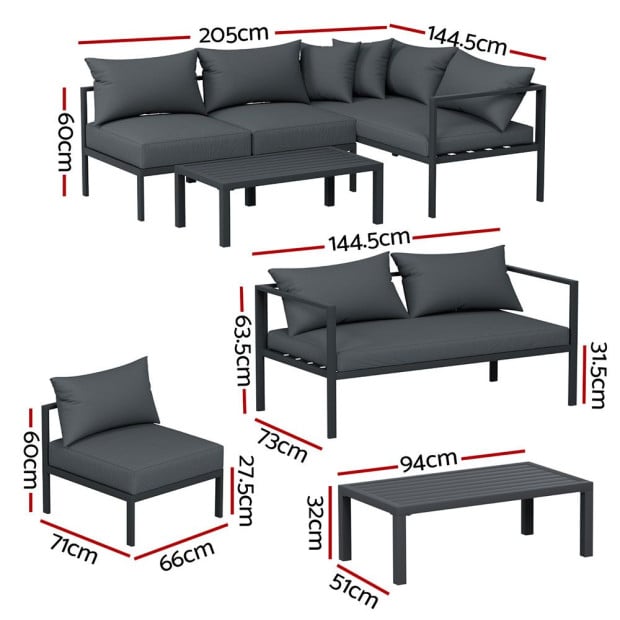 4 Seater Outdoor Sofa Set Aluminium Patio Furniture Setting 4pc Charcoal Image 2