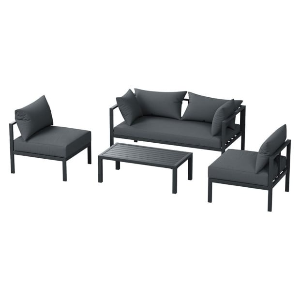 4 Seater Outdoor Sofa Set Aluminium Patio Furniture Setting 4pc Charcoal Image 3