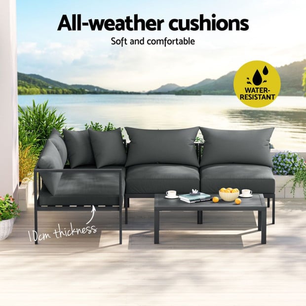 4 Seater Outdoor Sofa Set Aluminium Patio Furniture Setting 4pc Charcoal Image 4
