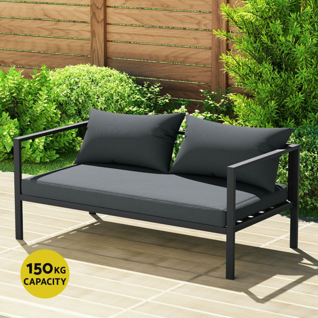 4 Seater Outdoor Sofa Set Aluminium Patio Furniture Setting 4pc Charcoal Image 6