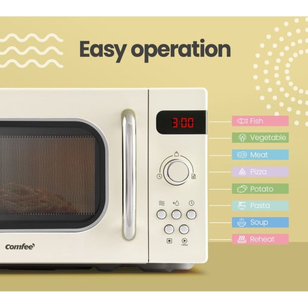 20L Microwave Oven 800W Countertop Kitchen 8 Cooking Settings Cream Image 5