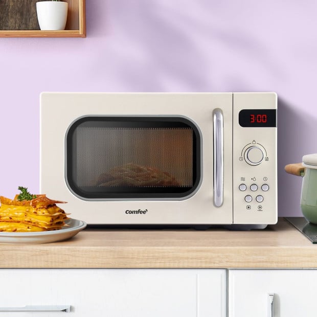 20L Microwave Oven 800W Countertop Kitchen 8 Cooking Settings Cream Image 8