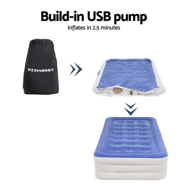 Air Mattress Single Inflatable Bed 46cm Cube Airbed Image 6
