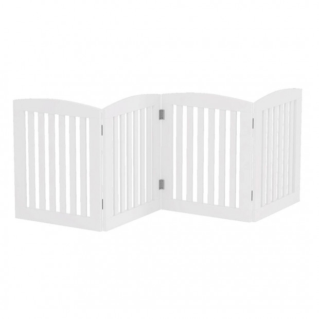 Freestanding Wooden Pet Gate 4 Panel Foldable Fence White Image 2