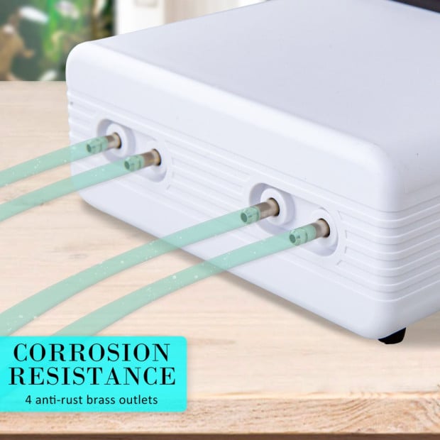 4 Outlet 670L/h 8W Aquarium Air Pump - White Image 4