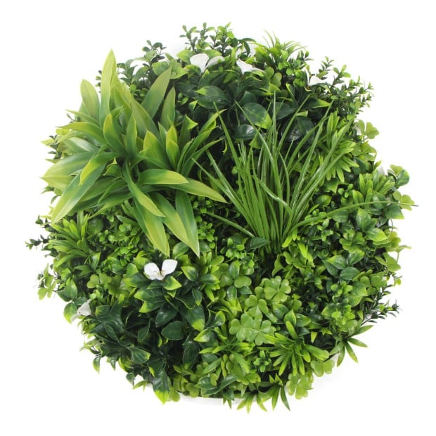 Flowering Artificial Green Wall Disc UV Resistant 50cm White Frame