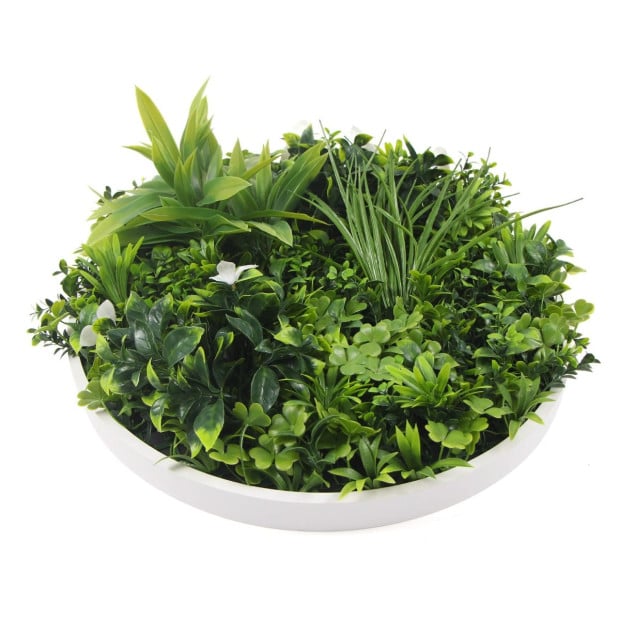 Flowering Artificial Green Wall Disc UV Resistant 50cm White Frame Image 5