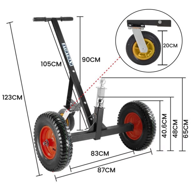 Kartrite 3-Wheel Adjustable Trailer Dolly Heavy-Duty Caravan Mover Image 4