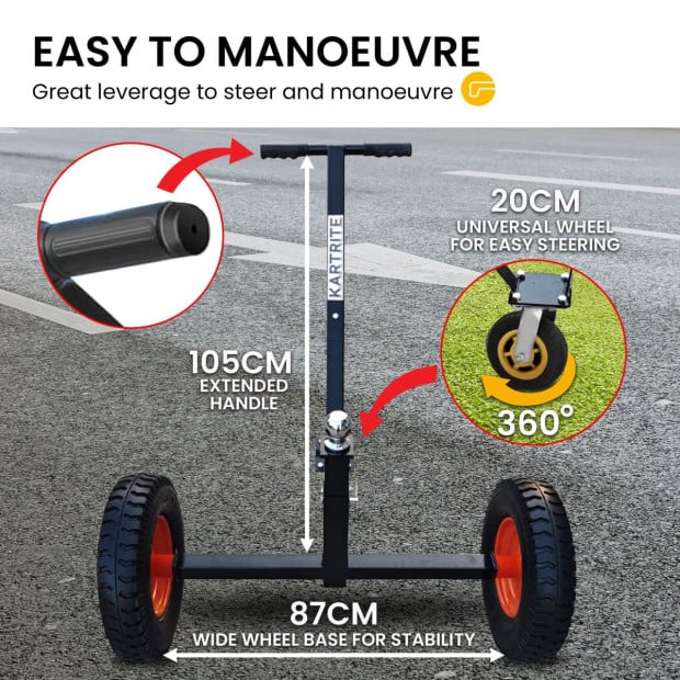 Kartrite 3-Wheel Adjustable Trailer Dolly Heavy-Duty Caravan Mover Image 2