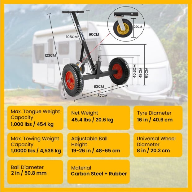 Kartrite 3-Wheel Adjustable Trailer Dolly Heavy Duty Caravan Mover 1000 lbs Tongue Capacity Durable Transport Solution Image 10