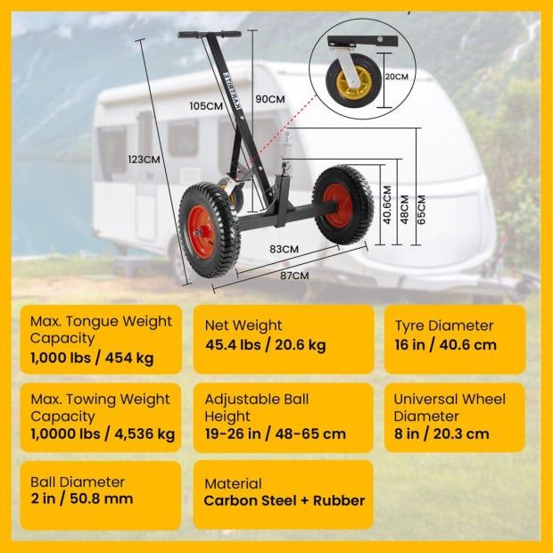 Kartrite 3-Wheel Adjustable Trailer Dolly Heavy-Duty Caravan Mover Image 3