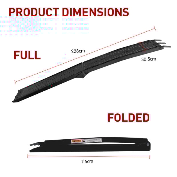 2x Aluminium ATV Loading Ramp Foldable - Black Image 3