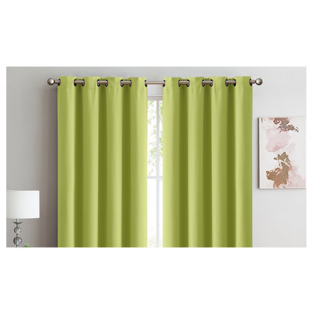 2x 100% Blockout Curtains Panels 3 Layers Eyelet Avocado 300x230cm