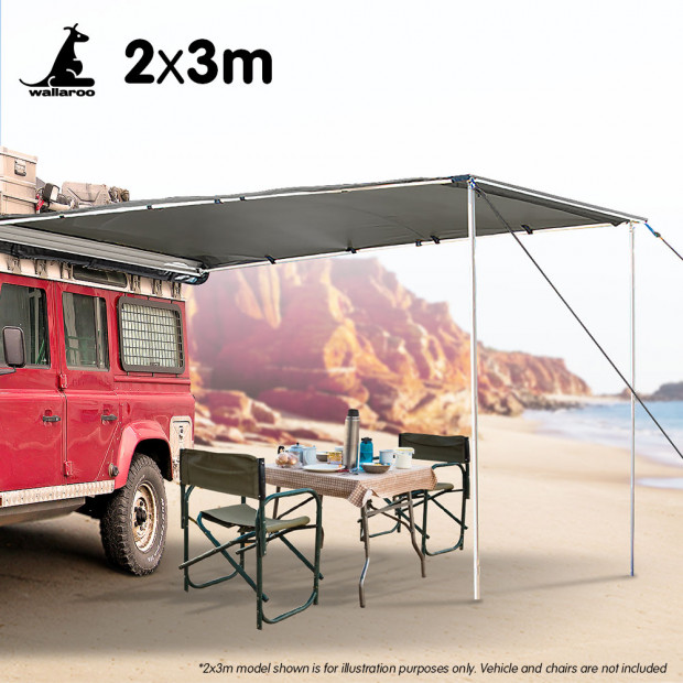 Wallaroo 2m x 3m Car Side Awning Roof Top Tent - Grey