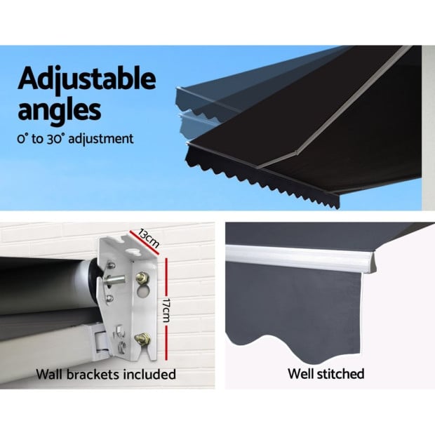 Folding Arm Awning Outdoor Awning Canopy Retractable 5mx3m Grey Image 6
