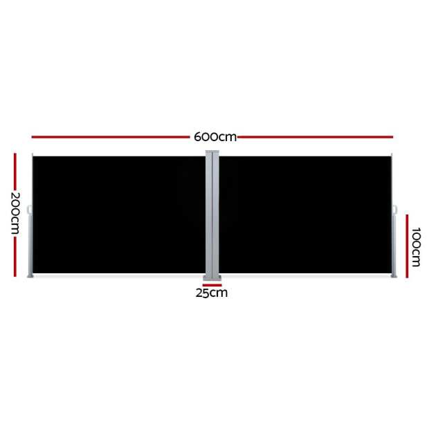 Side Awning Outdoor Blinds Sun Shade Retractable Screen 2x6m Black Image 2