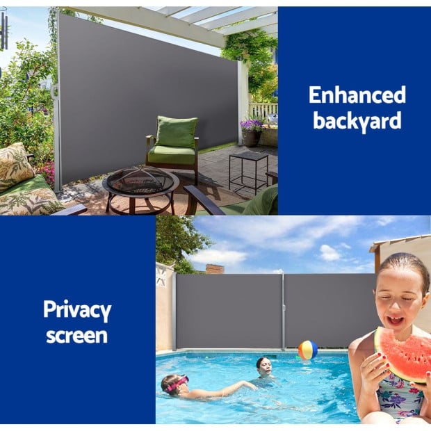 Side Awning Sun Shade Outdoor Blinds Retractable Screen 1.4x3m Grey Image 4
