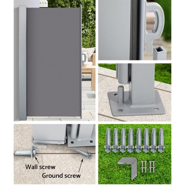 Side Awning Sun Shade Outdoor Blinds Retractable Screen 1.4x3m Grey Image 7