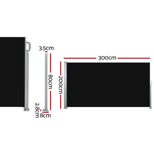 Side Awning Sun Shade Outdoor Retractable Privacy Screen 2x3m Black Image 2
