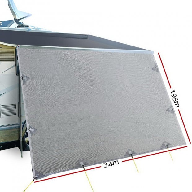 3.4M Caravan Privacy Screens 1.95m Roll Out Awning Wall Side Sun Shade Image 2