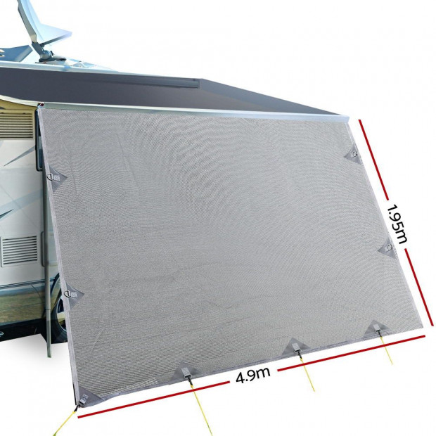 4.9M Caravan Privacy Screens 1.95m Roll Out Awning End Wall Sun Shade Image 2