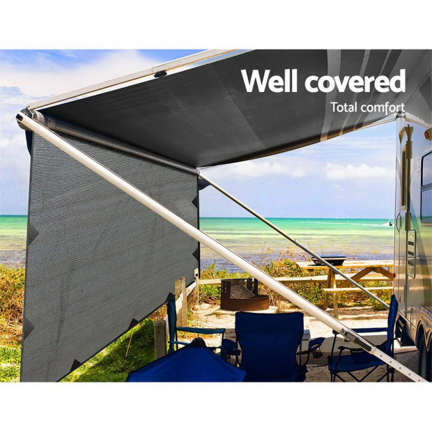 4.9M Caravan Privacy Screens 1.95m Roll Out Awning End Wall Sun Shade Image 4