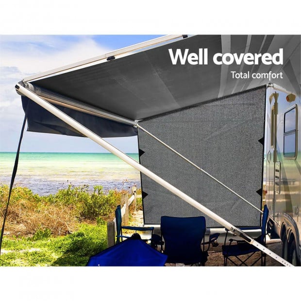 Grey Caravan Privacy Screen 1.95x2.2M Wall Sun Shade Roll Out Awning Image 4