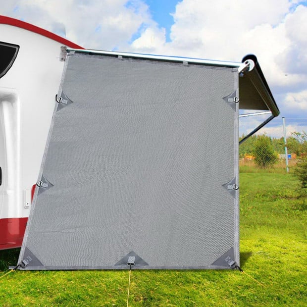 Grey Caravan Privacy Screen 1.95x2.2M Wall Sun Shade Roll Out Awning Image 7
