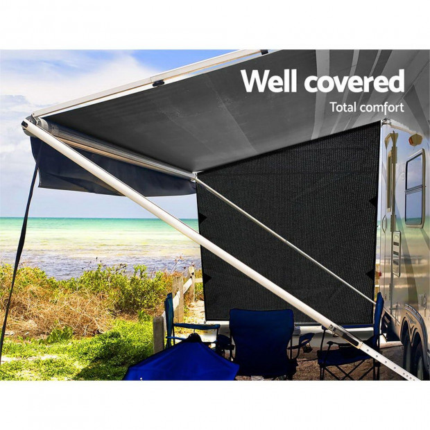 Black Caravan Privacy Screen 1.95 x 2.2M End Wall Sun Shade Roll Out Image 4