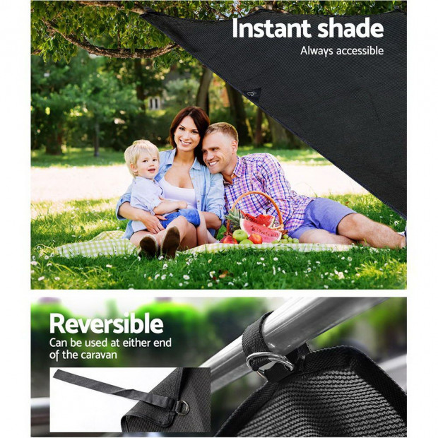 Black Caravan Privacy Screen 1.95 x 2.2M End Wall Sun Shade Roll Out Image 6