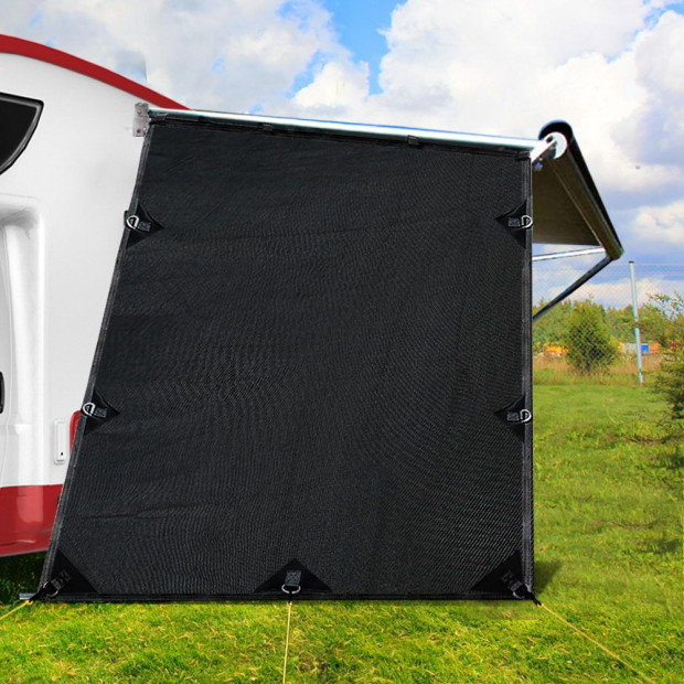 Black Caravan Privacy Screen 1.95 x 2.2M End Wall Sun Shade Roll Out Image 7