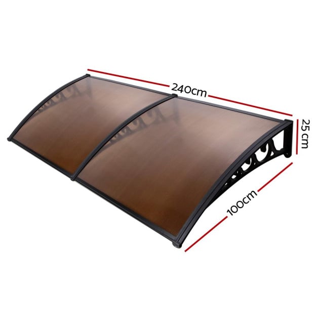 Window Door Awning Outdoor Canopy Sunshield Patio 1mx2.4m DIY Brown Image 2