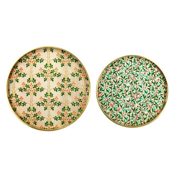Set of 2 Round Decorative Glass Serving Serve Trays 40cm