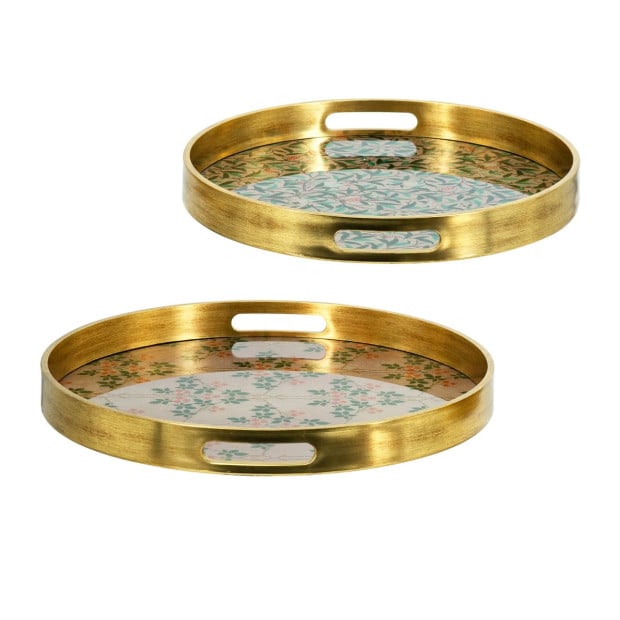 Set of 2 Round Decorative Glass Serving Serve Trays 40cm Image 5