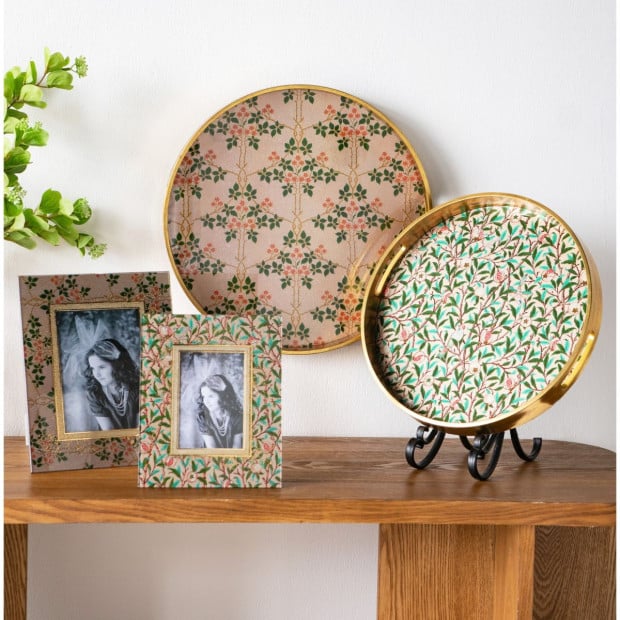 Set of 2 Round Decorative Glass Serving Serve Trays 40cm Image 12
