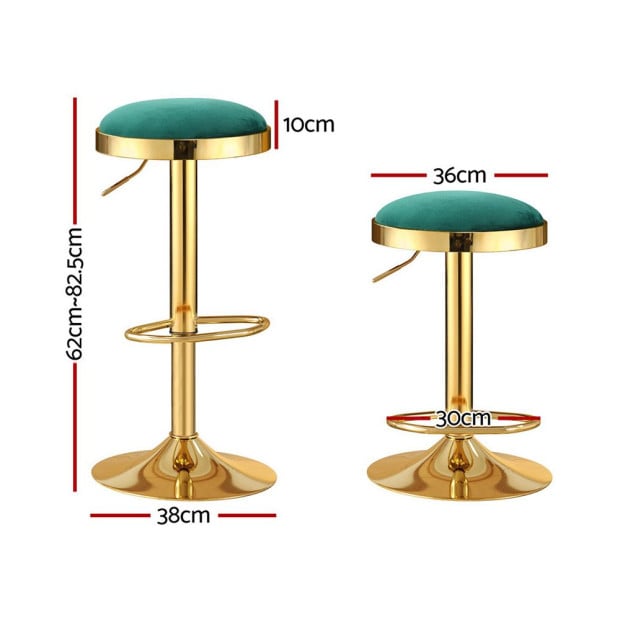 4x Bar Stools Kitchen Dining Chairs Velvet Padded Stool Green Image 2