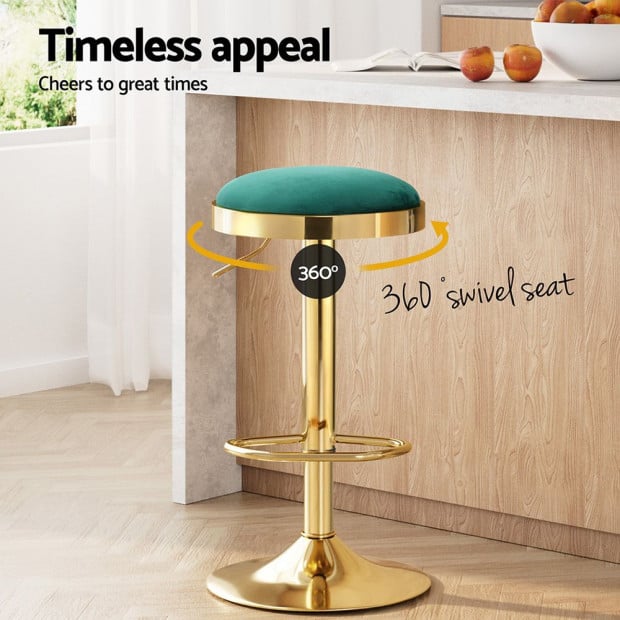 4x Bar Stools Kitchen Dining Chairs Velvet Padded Stool Green Image 4
