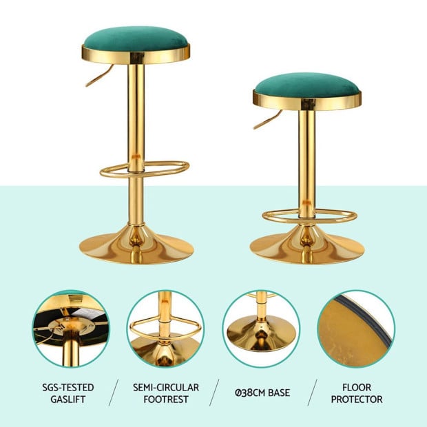 4x Bar Stools Kitchen Dining Chairs Velvet Padded Stool Green Image 6